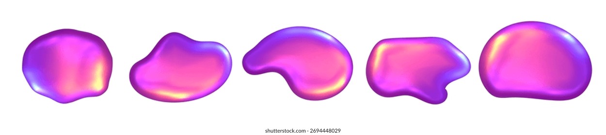 Blob 3D cromado futurista em cores Y2K. Reflexões líquidas brilhantes criam um design de fluido de cromo 3D metálico.