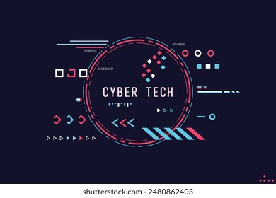 Futuristic circle abstract text box for banner. Futuristic sci-fi HUD element set. Hi-tech cyberpunk frame for text and callout or poster. Modern 3d stereo effect vector sci-fi banner. 