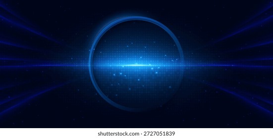 Futuristischer Kreisrahmen mit heller Kurve leuchtet und quadratische Muster Dekor auf dunklem Hintergrund. Technologiedesign-Konzept. Vektorgrafik