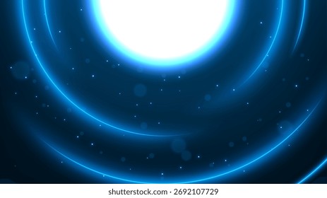 Efecto de luz brillante de círculo futurista con chispas sobre fondo azul oscuro. Azul Tecnología Futurista Neón Hi Tech Comunicación, Ilustración vectorial