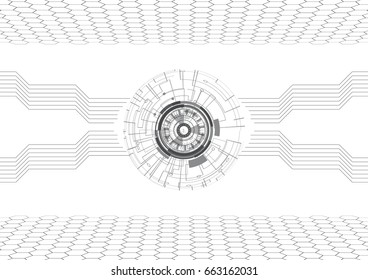 Futuristic circle with hexagons and abstract lines