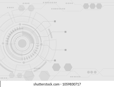 Futuristic circle with hexagons and circuit lines on white background