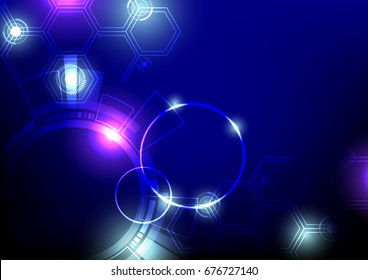 Futuristic circle and hexagons with glowing light vector technology background