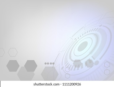 Futuristic circle and hexagons on white background