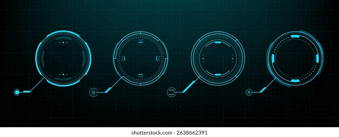 Futuristic circle hud vector graphics elements set. Modern sci fi digital display for ui ux interface. Abstract virtual reality design. Vector graphics.