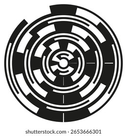 Icono de círculo futurista. Símbolo de objetivo Abstractas. Vector de datos digitales. Ilustración de tecnología en blanco y negro. EPS 10.