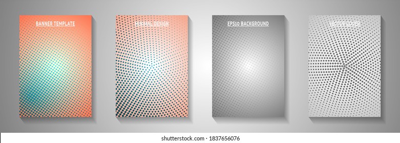 Futuristische Kreis perforierte Halftone Vorderseite Vorlagen Vektorstapel. Die Schulzeitschrift verblasste den halben Hintergrund. Retro Cartoon Comics Stil Titelblätter. Rectangle-Alben.