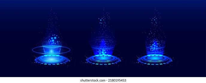 futuristic Circle portals, Sci-fi digital hi-tech elements for presentation GUI, VR, games HUD projector, magic portal, circle teleport podium. 