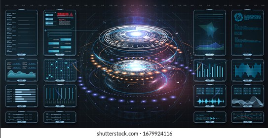 Futuristic circle vector HUD, GUI, UI interface screen design.Vector science abstract. Futuristic user interface with digital infographics and data charts vector electronic scifi hologram concept. 