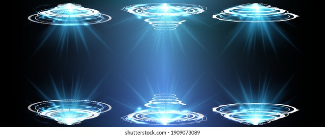 Futuristic circle vector HUD, GUI, UI interface screen design. Abstract style on blue background. Abstract vector background. Abstract technology communication design innovation concept background.