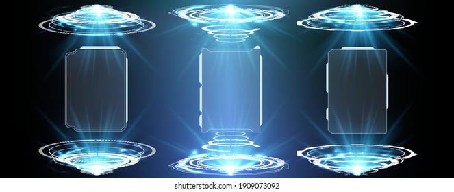 Futuristic circle vector HUD, GUI, UI interface screen design. Abstract style on blue background. Abstract vector background. Abstract technology communication design innovation concept background.