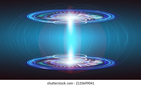 Futuristic circle vector HUD, UI  interface screen design.  Abstract style, circle on blue background. Blank display, stage or podium for show product in futuristic cyberpunk style.