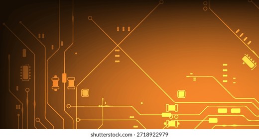 Fondo futurista del circuito con las líneas anaranjadas del neón y los Elementos de la tecnología, tema digital Abstractas de la industria