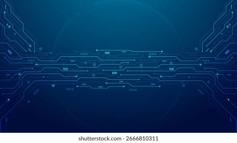 Futuristic circuit board. Abstract digital background with circuit board texture. AI, Artificial Intelligence. Motherboard and HTML code. Large data processing, database concept. Vector illustration.
