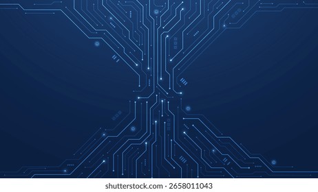 Futuristic circuit board. Abstract isometric background with circuit board texture. AI Artificial Intelligence. Motherboard and HTML code. Large data processing, database concept. Vector illustration.