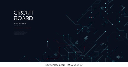 Futuristischer Leiterplattenhintergrund mit leuchtenden digitalen Leitungen, Mikrochip-Verbindungen und abstraktem Datenfluss. Ideal für technische, geschäftliche und innovative Themen. Vektorgrafik