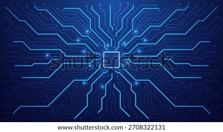 Futuristic circuit board background with glowing blue lines. Technology and artificial intelligence concept. High tech digital network vector illustration. EPS10.
