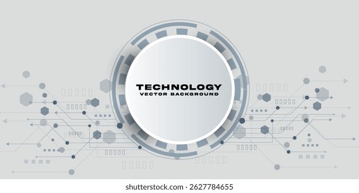 Futuristic circuit board with Blank white 3d paper circle on light gray background