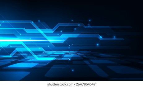 Futuristische Platine blaues Licht. Hi-Tech-Technologie, abstrakter Hintergrund