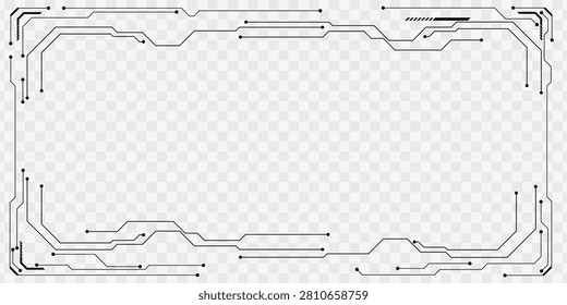 Futuristic circuit board frame with technology border isolated on transparent background