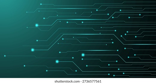 Futuristic Circuit Board with Glowing Neon Lights and Advanced Technology Components in a Digital Landscape from a High Angle View 5.eps