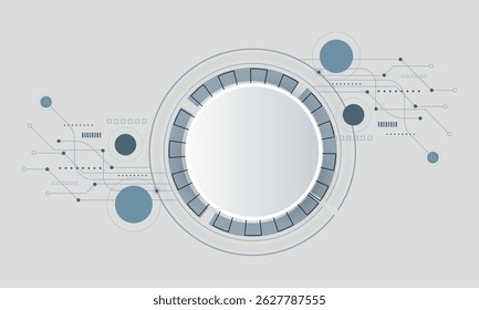 Futuristic circuit board with Gray white 3d paper circle on light gray background