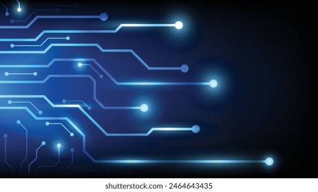 futuristic circuit board with light glowing on blue background