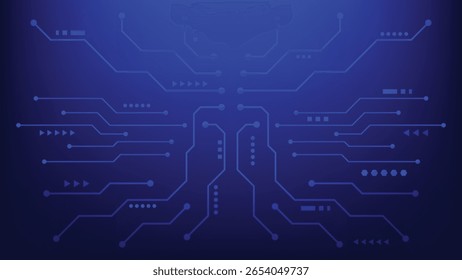 Placa de circuito futurista sobre fondo azul