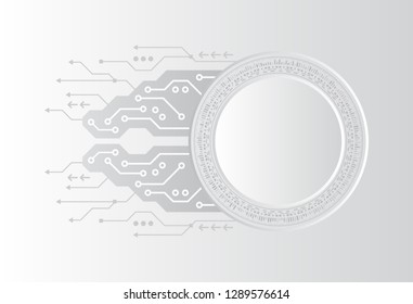 Futuristic circuit board on grey background. Abstract future digital science technology concept.