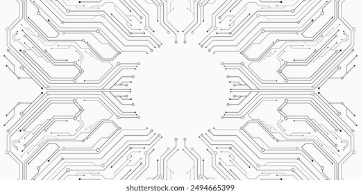 Futuristic circuit board pattern on white background. Hi-tech CPU panel. Sci-fi technology banner design. Vector illustration