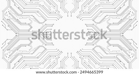 Futuristic circuit board pattern on white background. Hi-tech CPU panel. Sci-fi technology banner design. Vector illustration