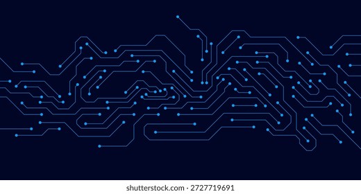 Tecnología futurista de la placa de circuito, Elementos electrónicos conectados sobre fondo azul oscuro. Diseño para hardware, comunicación y visualización de big data. Ilustración vectorial