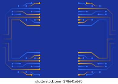 Futuristic circuit frame forming digital technology border with electronic connections and nodes. Modern high tech background symbolizing computing networks, microchips and cyber systems