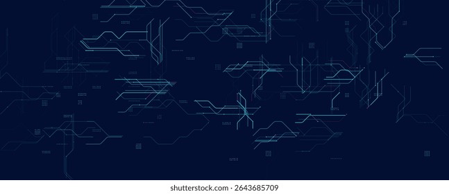 Futuristic Circuit Technology Background. High-Tech Digital Grid With Abstract Lines, Microchip-Like Connections, Glowing Blue Light On Dark For Innovation And AI Concepts. Vector Illustration