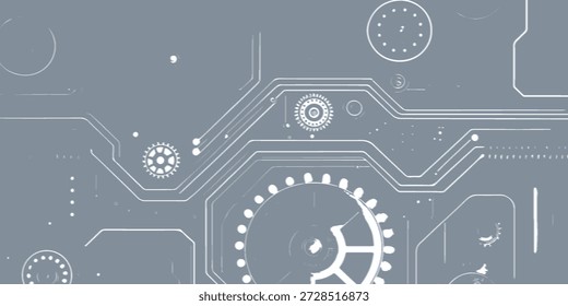 Futuristic Circuitboard Design With Gears And Tech Lines, Abstract Digital Background For Tech Projects