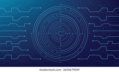 Futuristic Circuitry Background Design for Tech Concepts. Abstract technology circle circuit and Big data and AI concept. Thin lines with light dots on tech bg. Network pattern. Vector illustration.