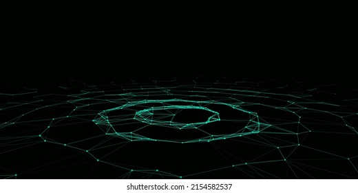 Futuristic circular flow of particles. Digital cyberspace. Network connections structure. Vector illustration.