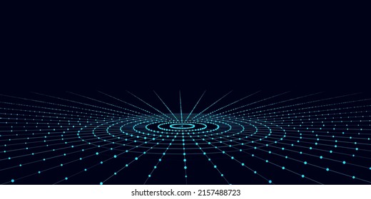 Futuristic circular flow of particles. Digital cyberspace. Network connections structure. Vector illustration.