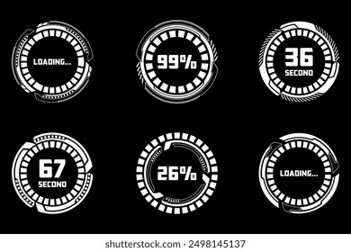 Futuristic Circular Loading Screens Interface. High Tech Progress Indicators Loading HUD Elements