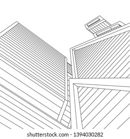 Futuristic city architecture, buildings sketch 3d illustration
