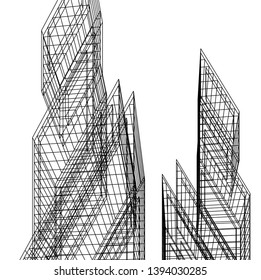 Futuristic city architecture, buildings sketch 3d illustration