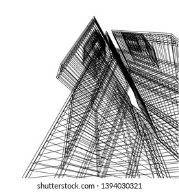 Futuristic city architecture, buildings sketch 3d illustration