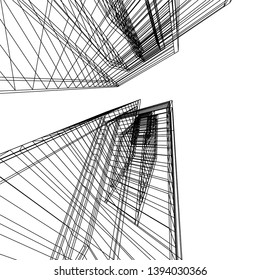 Futuristic city architecture, buildings sketch 3d illustration