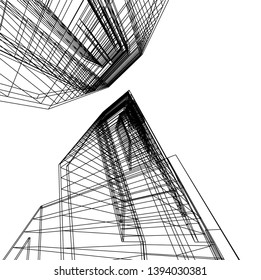 Futuristic city architecture, buildings sketch 3d illustration