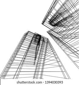 Futuristic city architecture, buildings sketch 3d illustration