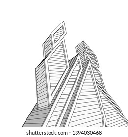 Futuristic city architecture, buildings sketch 3d illustration