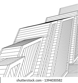 Futuristic city architecture, buildings sketch 3d illustration