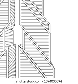 Futuristic city architecture, buildings sketch 3d illustration
