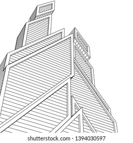Futuristic city architecture, buildings sketch 3d illustration