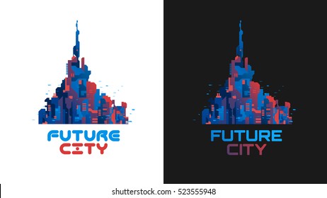 Futuristic City. Banner. Creative Idea Future City Logo. The City Of The Future